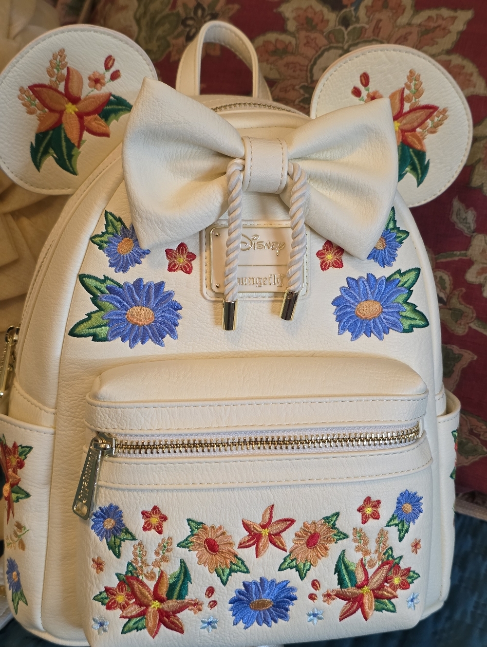 Disney White Floral Embroidered Bow Accent Mini Backpack and Wallet Set - Picture 7 of 10